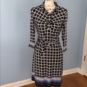 LAUNDRY straight belted dress black, white, blue 6